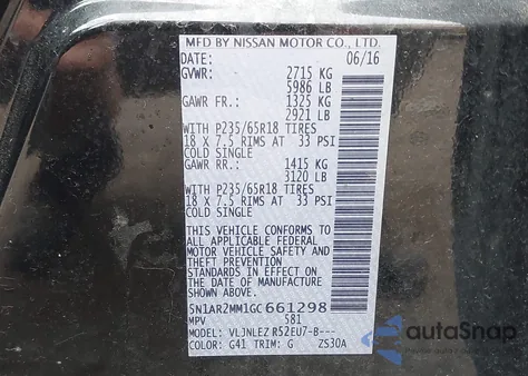 2016 Nissan Pathfinder Platinum/S/Sl/Sv из США, поврежденный, VIN 5N1AR2MM1GC661298